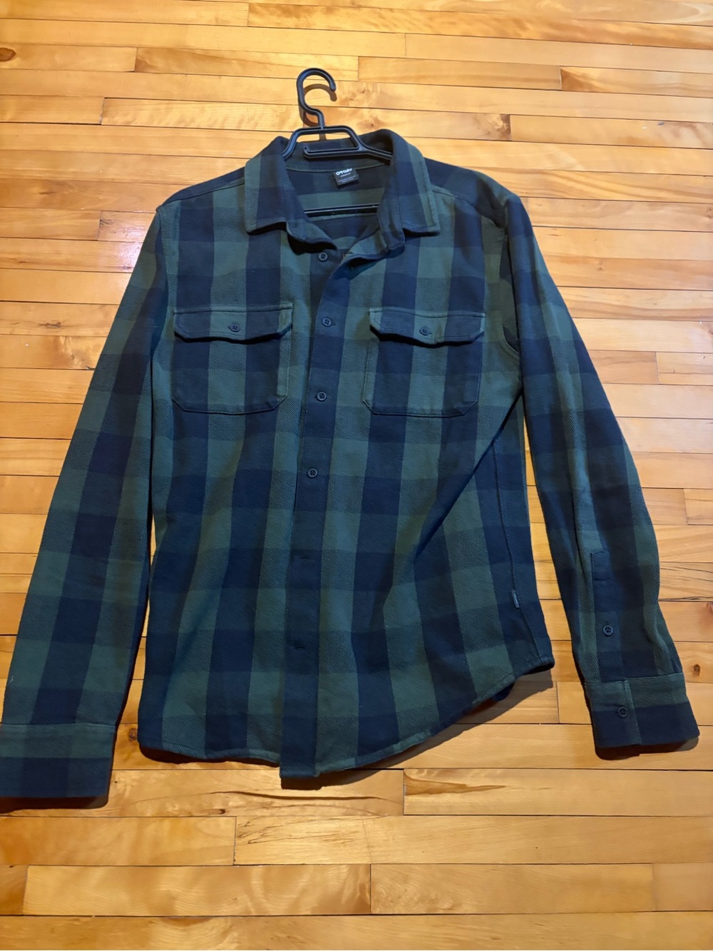Oakley Green and Navy Plaid Shirt with Yellow Logo Embroidery